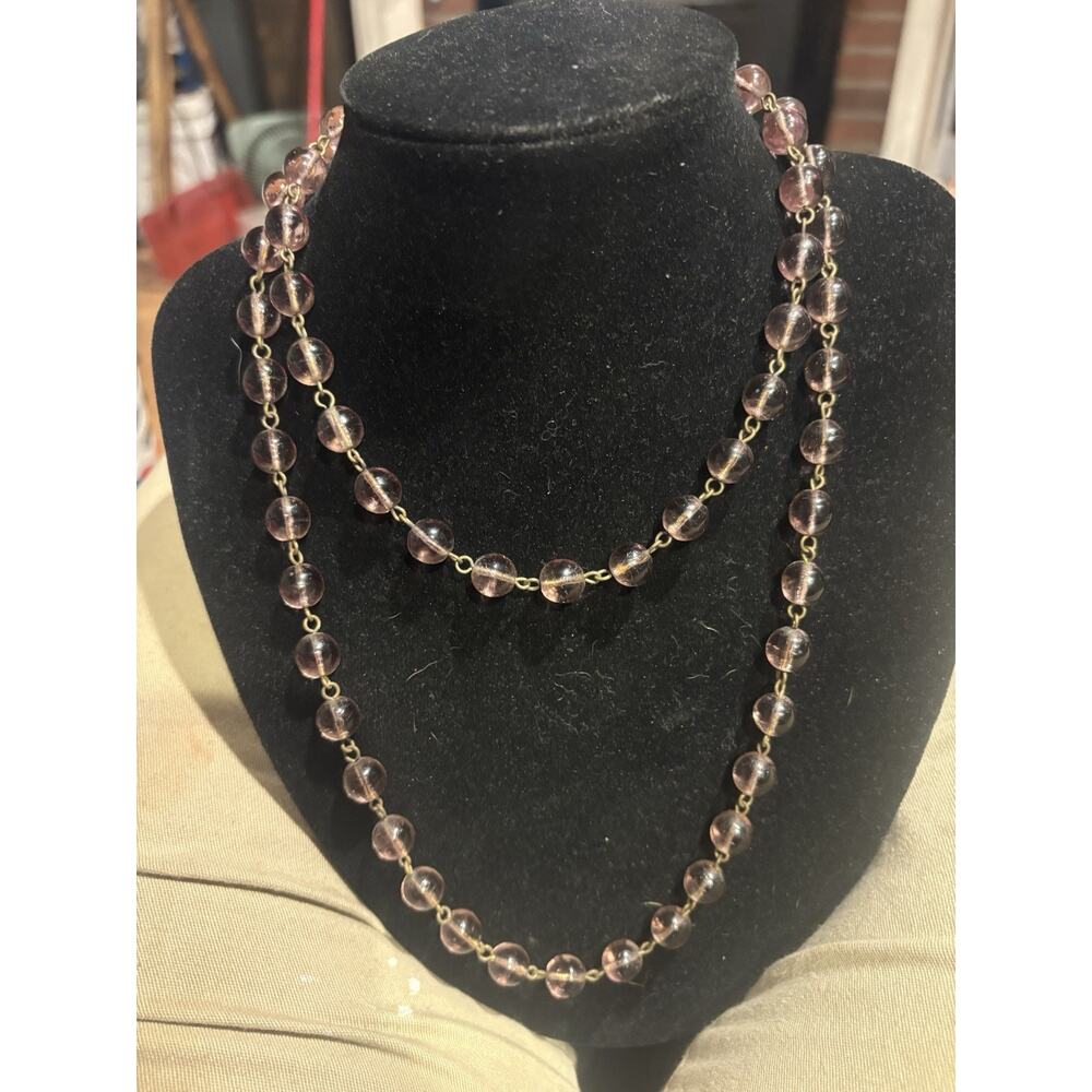 vintage pale amethyst bead long necklace 1930’s Swarovski Rose